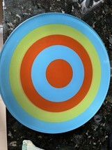 Hand Painted Glass Serving Tray Striped Orange Teal Green W/ Appetizer Plates - £19.97 GBP