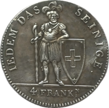 1816 Appenzell &amp; Swiss Guard 4 Franken Conmemorative Medal - &quot;Jedem das - $13.22