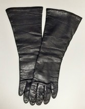 Vintage FOWNES Long Leather Gloves Formal Lined 14&quot; Black Women&#39;s Size 6.5 - £30.62 GBP