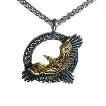 Celtic Raven Necklace Gold PVD Plate Stainless Steel Crow Hawk Falcon Pendant - £20.77 GBP