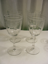 Vintage Glass Water Goblet Set of 4 Etched Cornflower Leaf Design - $697.02 MXN