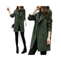 Women&#39;s Light Winter Coat   Full Length Coat belted - Buttoned - Dark Green - £22.11 GBP