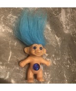Vintage Treasure Troll Doll Blue Hair blue star wish stone 3&quot; Made In Korea - $10.39