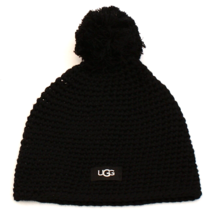 UGG Black Chunky Knit Pom Beanie Women&#39;s One Size NWT - £61.91 GBP