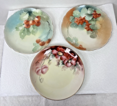 3 Hand Painted Fruits Floral Plates Cherries Currents Pink Floral Havila... - £14.16 GBP