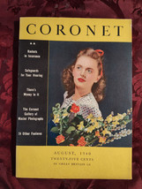 Coronet August 1940 Kenny Baker Eliot Elisofon Sherwood Anderson Andre Maurois - £4.73 GBP