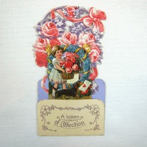 Vintage Valentine 3D Pop Up Pull Down Die Cut Girl Flowers Wiener Dog Ge... - £15.97 GBP