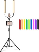 Qeuooiy Bi-Color Led Video Light Stick Wand With Stand, 2300-7500K Portable - $105.94