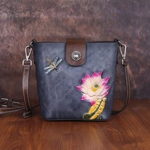 2022 New Retro Cow Leather Women Bag Handmade Embossed Summer Small Bucket Bags  - £81.85 GBP