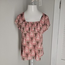 Liz &amp; Co Cute Classy Shirt Blouse ~ Sz XL ~ Pink &amp; Brown ~ Short Sleeve - £13.40 GBP