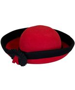 Adolfo Red Wool Felt Hat Black Rolled Brim Rosette Accent Mid 80s Vintage - $54.99
