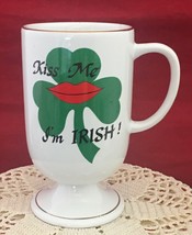 Irish coffee footed mug Kiss Me I’m Irish recipe green shamrocks décor g... - $11.63