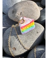 Handmade Rainbow Cake Slice Necklace , Polymer Clay Jewelry, Food Charm ... - $486.38 MXN