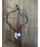 Handmade Painted Heart Porcelain Pendant Necklace Black White Red - £11.76 GBP
