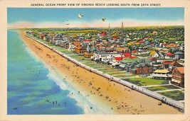 Virginia Beach South Va~Oc EAN Front View South From 28th Street 1938 Pm Postcard - £5.98 GBP