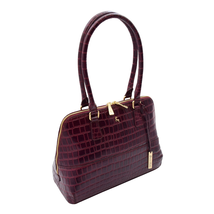 DR298 Women&#39;s Leather Handbag Doctor Shape Croc Print Hobo Bag Bordo - £86.32 GBP