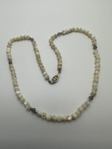 Antique 14k GF Pearlescent Iridescent White Bead Amethyst Necklace 18&quot; - £23.68 GBP