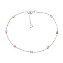 Cute Round Multicolor CZ Link .925 Silver Anklet - £14.40 GBP