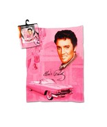 Blanket fleece throw 50” x 60” Elvis Presley pink with Cadillac and guitars - $753.30 MXN