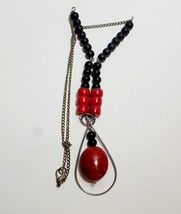 Vintage Costume Handmade Red Black Swing Beaded Necklace 10&quot; B65 - £16.99 GBP