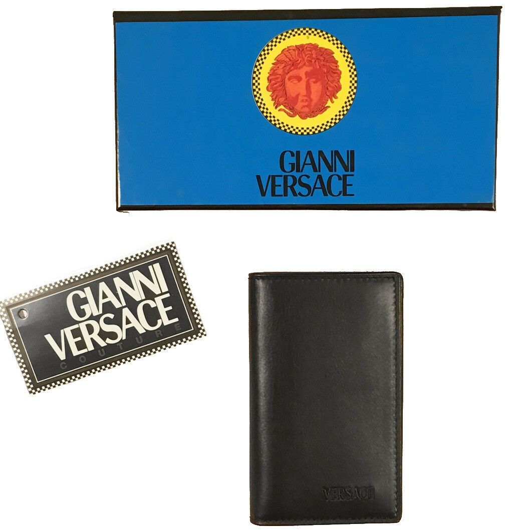 NEW IN BOX Vintage 90's Gianni Versace Business Card Holder!  Black Leather - $239.99