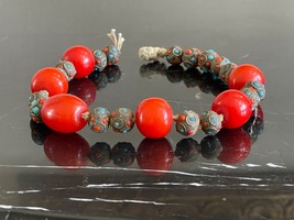 Vintage Tibetan Coral Turquoise Inlay Stones Beaded Necklace - £196.59 GBP