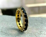 7 Ct Emerald Simulated Black Diamond Wedding Band Ring 14K Yellow Gold Plated - £69.07 GBP