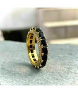 7 Ct Emerald Simulated Black Diamond Wedding Band Ring 14K Yellow Gold P... - £68.69 GBP
