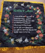 Vtg Black Velvet Mother Dad Pillow Cover Fringe Sentiment Floral Glitter 17 x 16 - £11.67 GBP