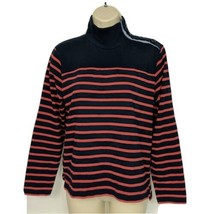 J Crew Heavyweight Button Shoulder Turtleneck Sweater Small Blue Red Str... - £26.00 GBP