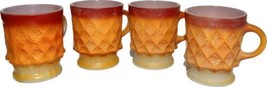 Vtg Fire King Anchor Hocking Red Orange Kimberly Diamond Coffee Mugs Retro MCM - £18.45 GBP