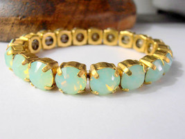 Chrysolite Opal stretch bracelet w/ Swarovski crystal chatons / sew on cuff / Gr - £47.18 GBP