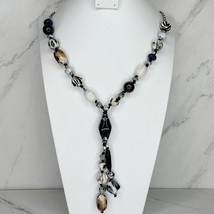 Chico&#39;s Chunky Beaded Y Drop Pendant Silver Tone Necklace - £15.54 GBP