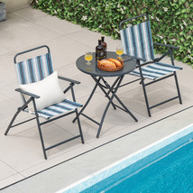 Patio 3pcs Folding Dining Table Chair Set Heavy-Duty Metal Portable Outdoor - £120.30 GBP