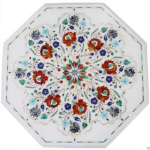White Marble Coffee Table Marble Center Table Marquetry Multi Gems Inlay H3029 - £291.54 GBP+