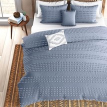 King size 5-Piece 100-Percent Cotton Clip Dot Boho Comforter Set in Denim Blue - £177.94 GBP