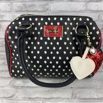 Betsey Johnson Handbag Tote Black White Polka Dots Red White Heart Charms - £27.97 GBP