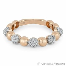 0.39 ct Diamond Pave &amp; Ball Stackable Band 14k Rose &amp; White Gold Right-Hand Ring - £652.94 GBP