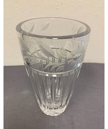 Vintage Lausitzer 24% Lead Crystal Glass Vase Etched Flowers, Leaves 6&quot; - £27.59 GBP