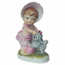 Lefton figurine vtg japan porcelain sculpture gift baby bonnet girl poodle dog - £23.70 GBP