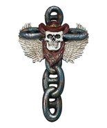 Gothic Angel Winged Cowboy Skull With Red Scarf Prison Shackle Chains Wa... - $22.99