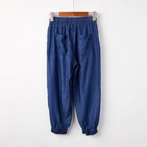 Dark Blue Denim CROP PANTS Drawstring Elastic Waisted Crop HAREM PANTS Trousers image 2