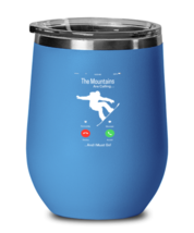 Snowboarding Wine Glass The Mountains Are Calling Blue-WG  - £20.52 GBP