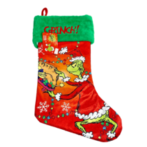 Dr Seuss GRINCH Stocking Christmas PLUSH Embroidered Fur Trim Red Green 20in NEW - £13.51 GBP