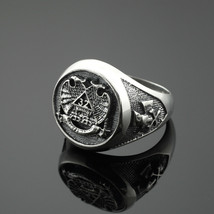 Vintage Symbol Oxidized Silver Scottish Rite Masonic Freemason Master Mason Ring - £71.34 GBP