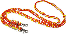 Horse Nylon Braided Knotted Roping Barrel Reins Orange Yellow White 60743 - $16.82
