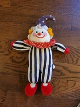 Vintage Eden Clown Plush black white  tripe  Colors 12&quot;. Red nose polka dot hat - £48.40 GBP