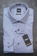 HUGO BOSS Homme H Hank Kent Slim Fit Marine Plaid Robe Coton Chemise 37 14.5 - $63.79