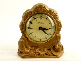 Gold Tone Cowboy Clock, United, Non-Working, Parts/Repair Only, Vintage #C-9 - £31.25 GBP