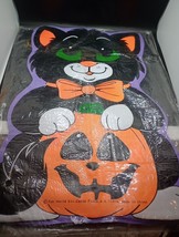 Vintage 90s Fun World Black Cat Pumpkin Jack O Lantern Yard Decorations Stake - £21.71 GBP